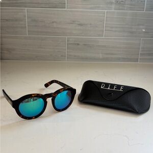 Diff Eyewear Dime Black and Tortoise Sunglasses with Blue Lenses
